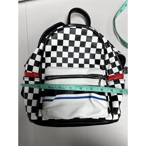 LIKE DREAMS Checkered Mini Backpack Travel School Campus in Black and White - Picture 8 of 10